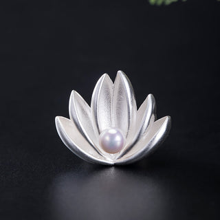Buddha Gift 925 Sterling Silver Lotus Flower Pearl New Beginning Brooch