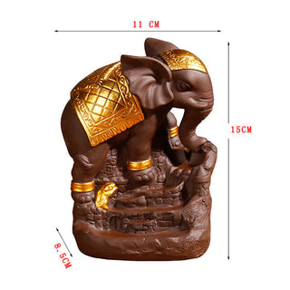 Buddha Gift Tibetan Elephant Purple Clay Backflow Smoke Fountain Peace Healing Incense Burner Decoration