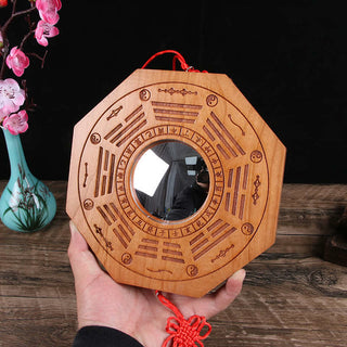 Buddha Gift Feng Shui Bagua Map Peach Wood Five-Emperor Coins Chinese Knotting Balance Energy Map Mirror