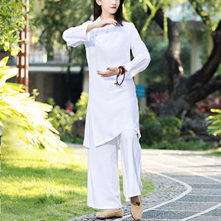 Buddha Gift 2Pcs Plain Long Sleeve Zen Yoga Clothing Meditation Clothing Top Pants Women's Set