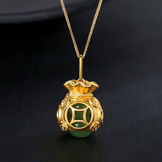Buddha Gift  Auspicious Feng Shui Money Bag Jade Pendant Necklace