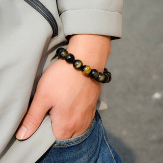 Buddha Gift Chinese Zodiac Natal Buddha Gold Sheen Obsidian Wealth Protection Bracelet