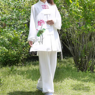 Buddha Gift Lotus Flower Leaf Pattern Tai Chi Meditation Prayer Spiritual Zen Practice Clothing Women's Set