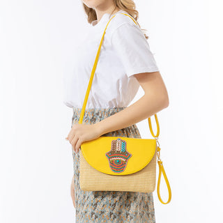 Buddha Gift Hamsa Elephant Flower Straw Woven Crossbody Bag Shoulder Bag Handbag
