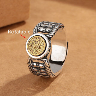 Buddha Gift Tibetan Om Mani Padme Hum Carved Design Copper Coin Purity Rotatable Ring