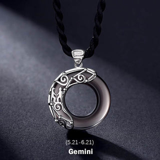 Buddha Gift 12 Constellations of the Zodiac Ice Obsidian Blessing Round Pendant Necklace