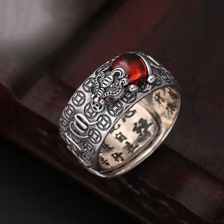 Buddha Gift Genstone PiXiu Feng Shui Frog Vajra Dorje Heart Sutra Wealth Adjustable Ring