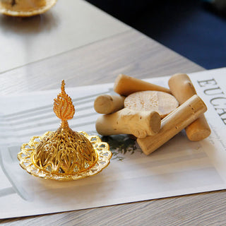 Buddha Gift Gold Alloy Healing Mini Incense Burner With Wooden Coaster Home Decor