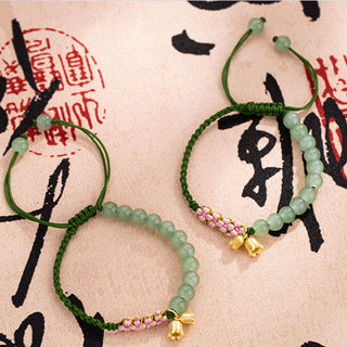 Buddha Gift Handmade Jade Bead Lily of the Valley Charm Luck Braided Bracelet