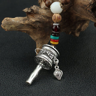 Buddha Gift Tibetan Om Mani Padme Hum Prayer Wheel Rotation Vajra Wood Necklace Pendant