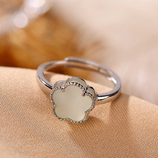 Buddha Gift 925 Sterling Silver Plated Gold Natural Hetian Jade Flower Luck Necklace Pendant Ring Set