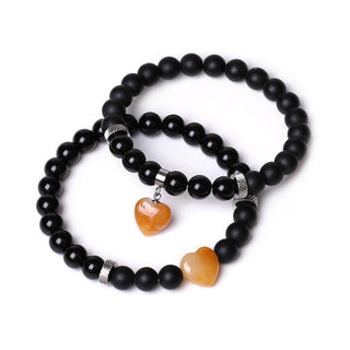 Buddha Gift 2Pcs Black Onyx Crystal Stone Love Heart Protection Support Couple Bracelet