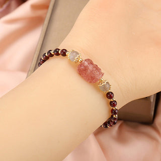 Buddha Gift Natural Tourmaline Garnet Strawberry Quartz PiXiu Moonstone Protection Bracelet