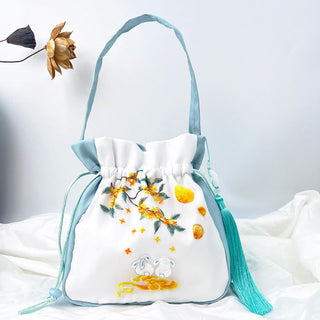 Buddha Gift Suzhou Embroidery Rabbit Lotus Epiphyllum Peony Magnolia Silk Tote Crossbody Bag Shoulder Bag Handbag