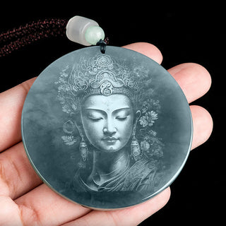 Buddha Gift Kwan Yin Avalokitesvara Jade Abundance String Necklace Pendant