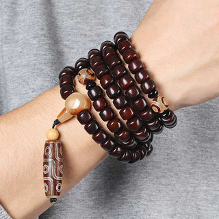 Buddha Gift 108 Mala Beads Three-eyed Dzi Bead Nine-eye Dzi Bead Jade Luck Bracelet