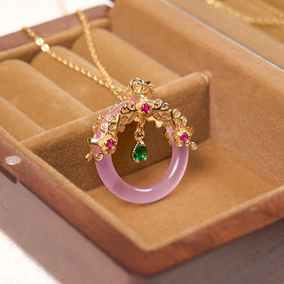 Buddha Gift Green Chalcedony Peace Buckle Design Strength Necklace Pendant