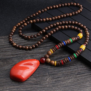 Buddha Gift Tibetan Wenge Wood Bodhi Seed Agate Balance Peace Necklace Pendant