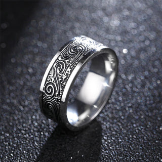 Buddha Gift Vintage Wave Auspicious Clouds Engraved Pattern Titanium Steel Balance Ring