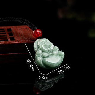 Buddha Gift Natural Green Jade Laughing Buddha Luck Abundance Necklace Pendant