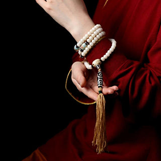Buddha Gift Tibet 108 Mala Beads Bodhi Seed Bagua Vajra Dzi Bead Gray Agate Wealth Bracelet
