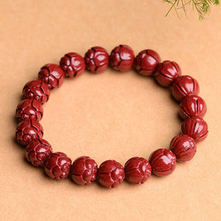 Buddha Gift Natural Cinnabar Om Mani Padme Hum Fret Pattern Lotus Blessing Bracelet