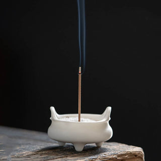 Buddha Gift Prosperous Dragon Double Lion Ears Pattern Healing Ceramic Incense Burner Decoration