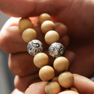 Buddha Gift Tibet Peach Wood Lotus Cinnabar Bagua Yin Yang Luck Wealth Bracelet