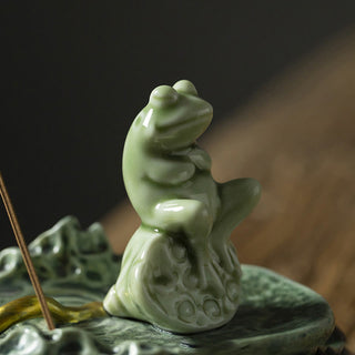 Buddha Gift Leaf Meditation Frog Pattern Healing Ceramic Incense Burner Decoration