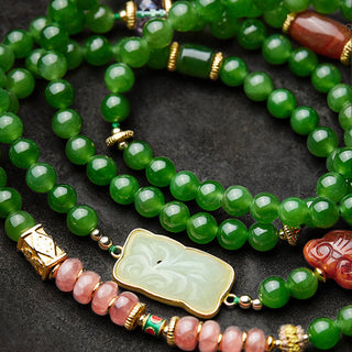 Buddha Gift 108 Mala Beads Cyan Jade Red Agate Laughing Buddha Luck Bracelet