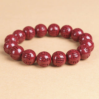 Buddha Gift Natural Double PiXiu Cinnabar Om Mani Padme Hum Wealth Luck Bead Bracelet
