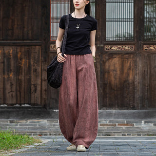 Buddha Gift Ramie Cotton Linen Pants Tie-dye Design Trousers Loose Zen Yoga Women's Pants with Pockets