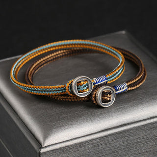 Buddha Gift  925 Sterling Silver Handmade Button Protection Weave String Bracelet