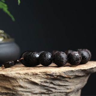 Buddha Gift Ebony Wood Chinese Character Yin Yang Engraved Gourd Balance Bracelet