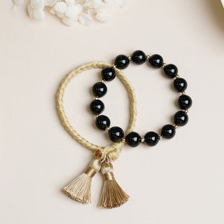Buddha Gift 2Pcs Black Onyx Bead Support Protection String Bracelet