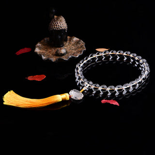 Buddha Gift Natural White Crystal Lotus Wrist Mala Meditation Tassels Pocket Mala Car Decoration