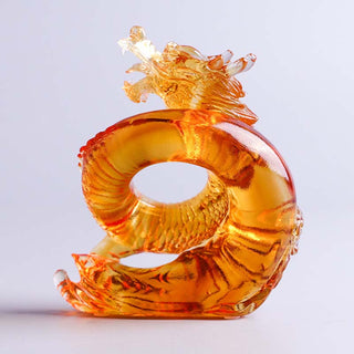 Buddha Gift Year of the Dragon Handmade Chinese Zodiac Yellow Dragon Liuli Crystal Art Piece Protection Home Office Decoration