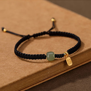 Buddha Gift 925 Sterling Silver Hetian Jade Blessing Wealth Red String Bracelet