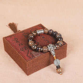 Buddha Gift Tibet Om Mani Padme Hum Prayer Wheel Dorje Vajra Engraved Glass Bead Wisdom Bracelet
