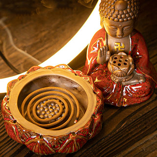 Buddha Gift Buddha Lotus Backflow Smoke Fountain Ceramic Blessing Incense Burner With Light Decoration