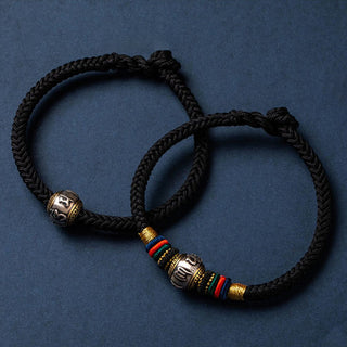 Buddha Gift 925 Sterling Silver Tibet Handmade Om Mani Padme Hum Luck Protection King Kong Knot Braided Bracelet