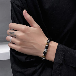 Buddha Gift Natural Black Obsidian Tiger Eye Strength Fulfillment Bracelet