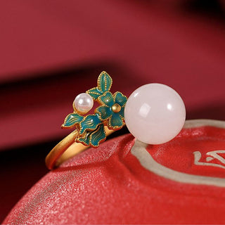 Buddha Gift White Jade 925 Sterling Silver Pearl Flower Blessing Necklace Pendant Ring Earrings