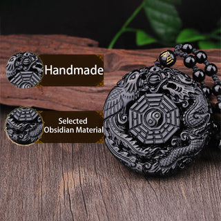 Buddha Gift Bagua Dragon Phoenix Obsidian Fulfilment Pendant Necklace