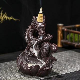 Buddha Gift Dragon Lotus Pattern Strength Protection Ceramic Incense Burner Decoration