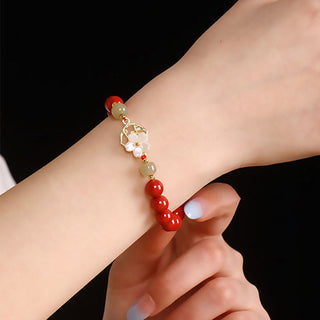 Buddha Gift Natural Cinnabar Jade Beaded Tridacna Stone Flower Blessing Bracelet