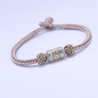Buddha Gift 925 Sterling Silver Om Mani Padme Hum Prayer Wheel Luck Strength Red String Bracelet