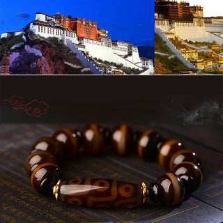 Buddha Gift Tibetan Natural Nine-Eye Dzi Bead Agate Wealth Blessings Bracelet