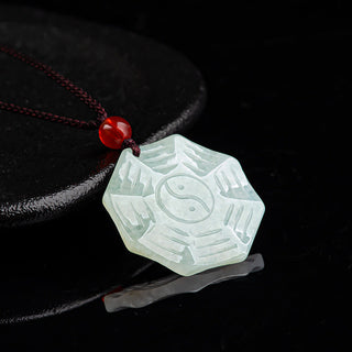 Buddha Gift Natural Jade Bagua Yin Yang Luck Necklace Pendant