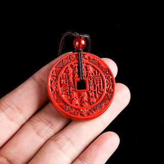 Buddha Gift Natural Cinnabar Mountain Ghosts Spend Money Bagua Design Blessing Necklace Pendant
